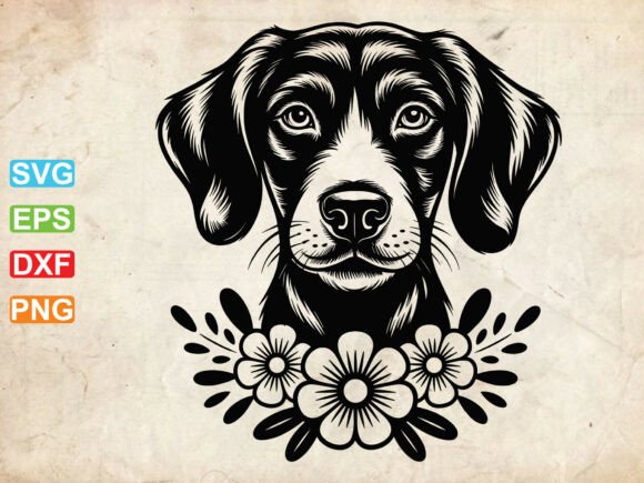 Dog Head with Flowers
