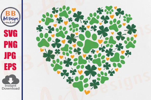 Dog St Patrick's Day Paw Print Heart PNG