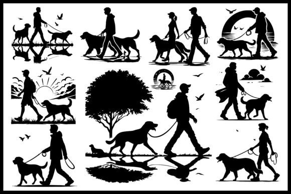 Dog Walking Silhouette Vector Bundle Review
