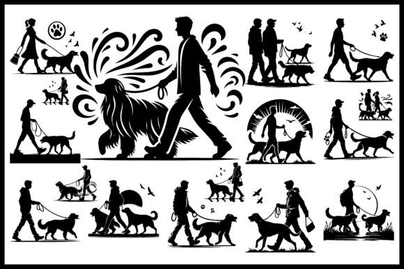 Dog Walking Silhouette Vector Bundle Review