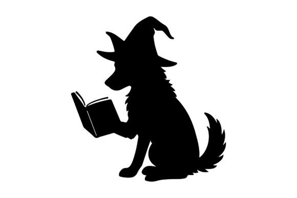 Halloween Dog Reading Book Silhouette